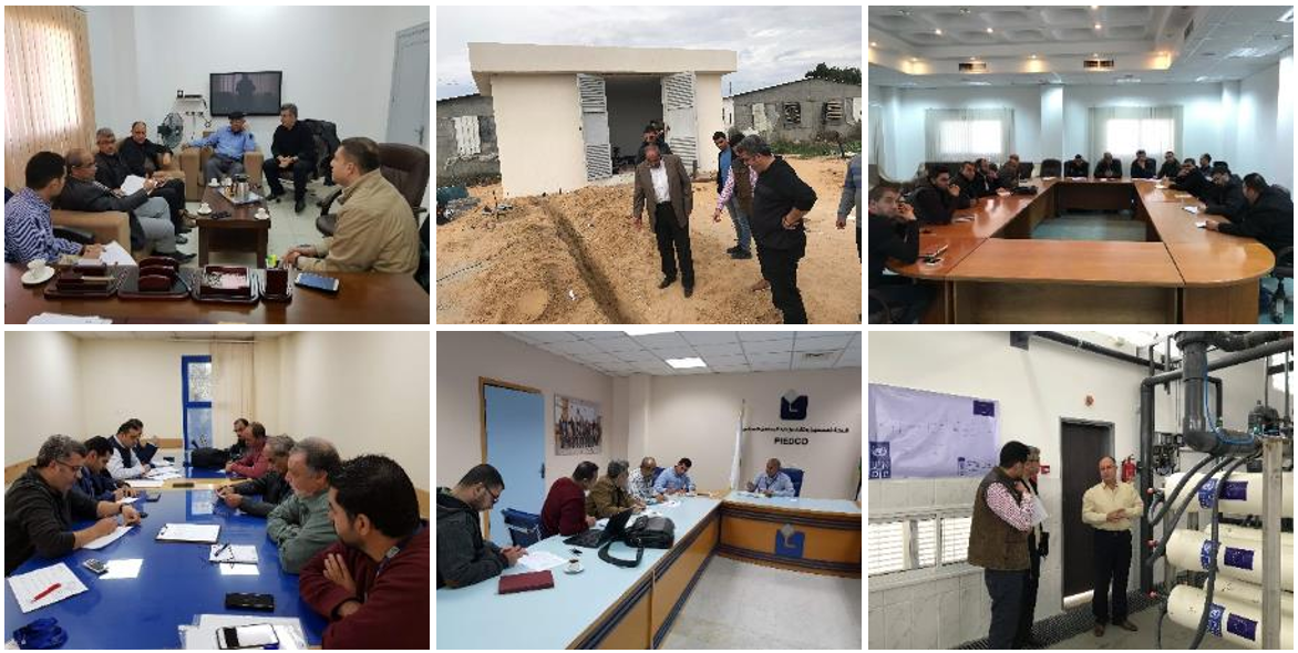 Collage of stakeholder meetings and site inspections for the Gaza Industrial Estate project evaluation